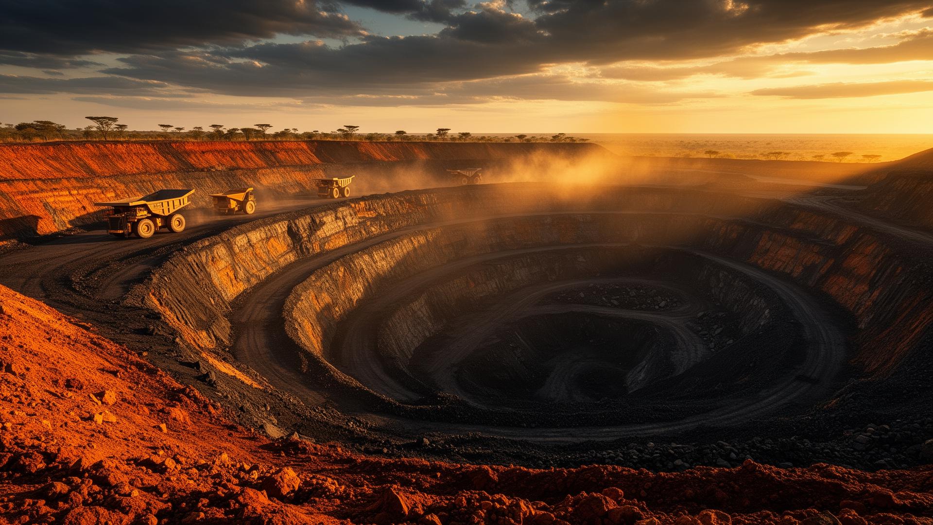 African open-pit coal mine at golden hour